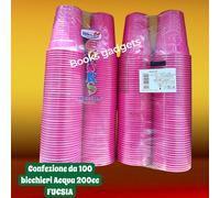 6 Confezioni (600 Pezzi) Bicchieri Acqua Color in Plastica 200cc FUCSIA x Feste