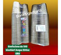 6 Confezioni (600 Pezzi) Bicchieri Acqua Color in Plastica 200cc ORO per Feste