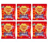 6 Confezioni da 120 Grammi di ChupaChupa The Best Of, Caramelle Lecca Lecca ai gusti assortiti Fragola, Arnancia, Cola, Panna-Fragola, Senza Glutine