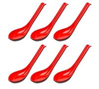 6 confezioni di cucchiai di riso ramen tagliatelle zuppa mestolo rosso cucchiai da minestra cucchiaio da portata cinese won ton cucchiaio da zuppa asiatico semplice stile asiatico - rosso e nero