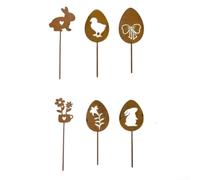 6 Coniglietti Ferro Arrugginito Picchetti per giardino per decorazione | Materiale in ferro per facile installazione Perfetto per aiuole e sentieri per pasqua