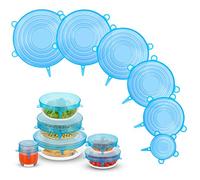 6 coperchi elastici in silicone, zero rifiuti, riutilizzabili per avanzi di cibo, frutta, barattoli, barattoli (blu)