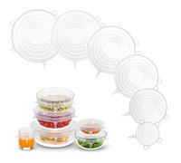 6 coperchi elastici in silicone, zero rifiuti, riutilizzabili per avanzi di cibo, frutta, barattoli (bianco)
