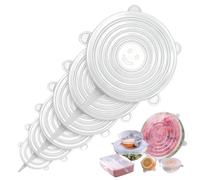 6 Coperchi in Silicone Estensibili, Rotondi e Bianchi, Coperchi Silicone per Alimentari Riutilizzabili per Ciotole e Pentole, Conservazione Cibo, Lavabili e Resistenti al Calore