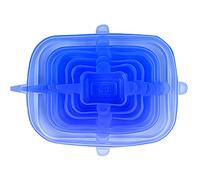6 coperchi in silicone per alimenti, rettangolari e rotondi, espandibili per vari contenitori, ciotole, lattine, blu