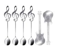 6 Cucchiai in Acciaio Inox per Caffè e Note Musicali - Cucchiai Creativi per Chitarra, Ghiaccio e Gelato - Stoviglie Portatili