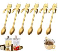 6 cucchiaini da caffè a Forma di Gatto in Acciaio Inossidabile di Alta qualità, cucchiaino da tè con Design Appeso a Gatto, Cucchiaio da Dessert, Usato per Acqua, tè, Latte, caffè, Dessert (Dorato)