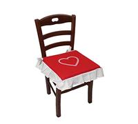 6 Cuscini Sedie Cucina Coprisedia Laccetti Volant Cuore Stampa Ricamato Bonheur -Rosso