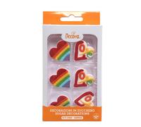 6 Decorazioni Cuori Rainbow in zucchero Decora
