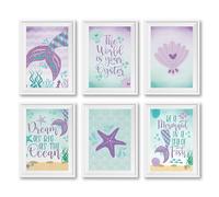 6 decorazioni da parete reversibili senza cornice per cameretta dei bambini | Immagini a forma di sirena per camera da letto dei bambini, decorazione artistica da parete per la cameretta delle ragazze