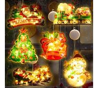 6 decorazioni natalizie a LED per finestre, funzionamento a batteria, ventose, per interni ed esterni, balcone, feste, illuminazione