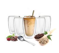 6 Doppia Parete Cappuccino Occhiali 200ml Caffe Bicchiere di Tè Caffettiera