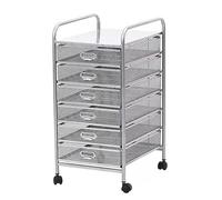 6-Drawer Mobile File Cabinet, Rolling Filing Organizer for Under Desk, Metal Mesh, Craft Cart Storage Organizer with Wheels, Label Frame On Each Drawer(Silver-29X38X61Cm/11.4X15X24I)