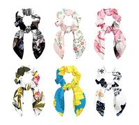 6 elastici lunghi per capelli con fiocco per bambini, donne e ragazze, motivo rosa con rose in stile cartone animato