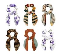 6 elastici per capelli con fiocco, elastici per capelli con fiocco, stile vintage con note musicali, sciarpa per coda di cavallo, da donna