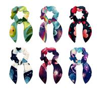 6 elastici per capelli con fiocco, elastici per capelli con orecchie da coniglio, motivo unicorno arcobaleno, fiocco, elastici per capelli, corde per coda di cavallo, accessori per donne e ragazze