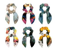 6 elastici per capelli con fiocco, elastici per orecchie da coniglio, acquerello, scimmia, fiocco, elastici per capelli, corde per coda di cavallo, accessori per donne e ragazze