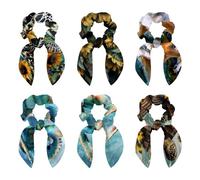 6 elastici per capelli con fiocco, elastici per orecchie da coniglio, tartaruga, girasoli, bouquet di fiocco, elastici per capelli, corde per coda di cavallo, accessori per donne e ragazze