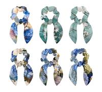 6 elastici per capelli con orecchie da coniglio, fiocco e fiocco, elastici per coda di cavallo, accessori da donna, margherite, fiori e farfalle in legno