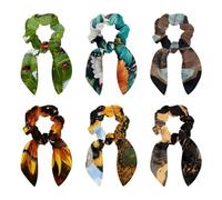 6 elastici per capelli con orecchie da coniglio, fiocco e fiocco, elastici per coda di cavallo, accessori da donna, motivo farfalla blu e fiori
