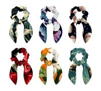 6 elastici per capelli con orecchie da coniglio, fiocco e fiocco, elastici per coda di cavallo, accessori da donna, motivo unicorno galassia