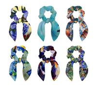 6 elastici per capelli con orecchie da coniglio, fiocco e fiocco, elastici per coda di cavallo, accessori da donna, motivo con uccelli blu cielo