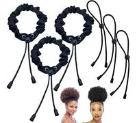 6 elastici per capelli neri regolabili in seta antiscivolo extra large elastici in raso Ouchless stile lungo nero cravatte per capelli spessi/Loc Hiar&Natural ricci coda di cavallo titolari per