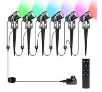 6 faretto da giardino RGBW con telecomando e Timer, Faretto da giardino a LED RGB+bianco caldo COB Alluminio Esterno 12V 20W con picchetto 12V 20W IP65 impermeabile, per esterno prato da giardino