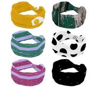 6 fasce elastiche per capelli da donna, ampie, rustiche, con stampa in legno verde foglia di tè, antiscivolo, fascia per il sudore, fascia per la testa per yoga, allenamento, sport, palestra, corsa