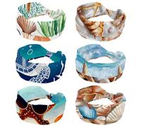 6 fasce elastiche per capelli da donna, con motivo a stella marina, conchiglie e conchiglie, larghe fasce per capelli annodate con croce, stile vintage, per uso quotidiano, yoga, allenamento