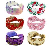6 fasce elastiche per capelli da donna, con piccoli fiori rossi e foglie verdi, antiscivolo, larghe, turbanti, per allenamento, yoga, sport, corsa
