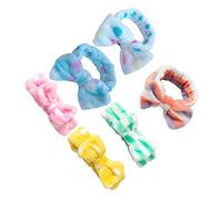 6 fasce elastiche per capelli da donna in pile per lavare il viso per applicazioni di trucco, design con fiocco e colori colorati