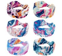 6 fasce elastiche per capelli da donna, motivo marmo, senza cuciture, con nodo attorcigliato, turbante per yoga, allenamento, sport, fascia larga per capelli per ragazze e signore