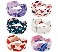 6 fasce elastiche per capelli da donna, per yoga, allenamento, sport, turbante con nodo attorcigliato, motivo a cuore, per ragazze e donne