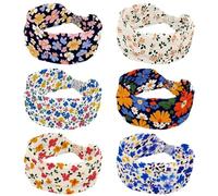 6 fasce per capelli da donna, alla moda, antiscivolo, con nodi, con motivo floreale colorato, ampia fascia per capelli per allenamento, sport, yoga