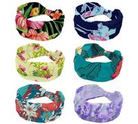 6 fasce per capelli da donna, colore blu brillante, con fiori blu reale, larghe fasce per capelli annodate per yoga, allenamento, morbido elastico, accessori per capelli alla moda