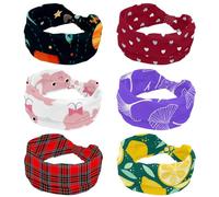 6 fasce per capelli da donna, con cuori bianchi e blu su rosso, morbide e larghe, antiscivolo, per yoga, fitness, viaggi, palestra, accessori per capelli