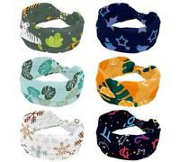 6 fasce per capelli da donna con motivo a stelle, sfondo blu navy, fascia elastica larga antiscivolo, anti-umidità, per yoga, palestra, corsa, fitness, sport