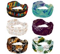 6 fasce per capelli da donna, con pesci blu acquerello, con alghe marine, morbide e larghe, antiscivolo, per yoga, fitness, viaggi, palestra, accessori per capelli