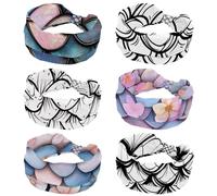 6 fasce per capelli da donna, con squame di sirena, antiscivolo, per trucco, fascia larga per capelli, annodata