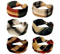 6 fasce per capelli da donna, elastiche, larghe, con motivo scozzese classico, morbide, per yoga, corsa, sport, allenamento, viaggi