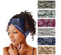 6 fasce per capelli da donna, larghe, ondulate, foulard per la testa, turbante, in tessuto, fascia elastica, per yoga, sport, corsa, foulard (impiombatura)