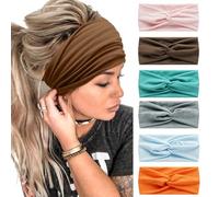 6 fasce per capelli da donna, larghe, ondulate, foulard per la testa, turbante, in tessuto, fascia elastica, per yoga, sport, corsa, foulard (impiombatura)