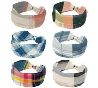 6 fasce per capelli larghe elasticizzate con motivo scozzese, da donna, alla moda, turbante, per yoga, allenamento, fascia per la testa, accessori per capelli