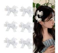 6 fermagli per capelli a forma di farfalla, in organza, creativi, in tulle e tulle, con perle, fermagli per capelli spessi, piccole clip laterali per trecce da donna, decorazione da sposa (bianco)