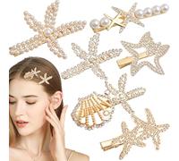 6 fermagli per capelli a forma di stella marina, strass scintillanti, perle a coccodrillo, fermagli per capelli a forma di stella marina, coroncina di cavallo, accessori per capelli per donne e donne,