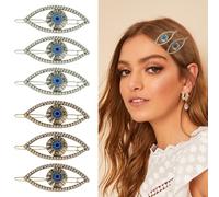 6 fermagli per capelli contro il malocchio, con strass blu, accessori per capelli scintillanti per donne e ragazze, per Halloween, compleanni, matrimoni, feste di matrimonio, uso quotidiano