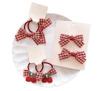 6 fermagli per capelli in tessuto, motivo mela a scacchi rossi e ciliegie, dolci e carini