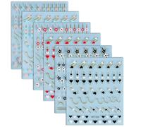 6 Fogli Adesivi Unghie Nail Art Fiori Cuore Linea, Stickers Unghie Linee Cuori Nail Art, Autoadesivi Decorazione Unghie Fiore