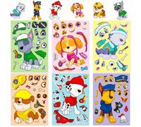 6 fogli di adesivi divertenti con i personaggi di Paw Patrol Chase e Skye, puzzle e decorazioni per creare volti, giocattolo da assemblare, regalo di Natale per bambini, riempitivo per calze di Natale